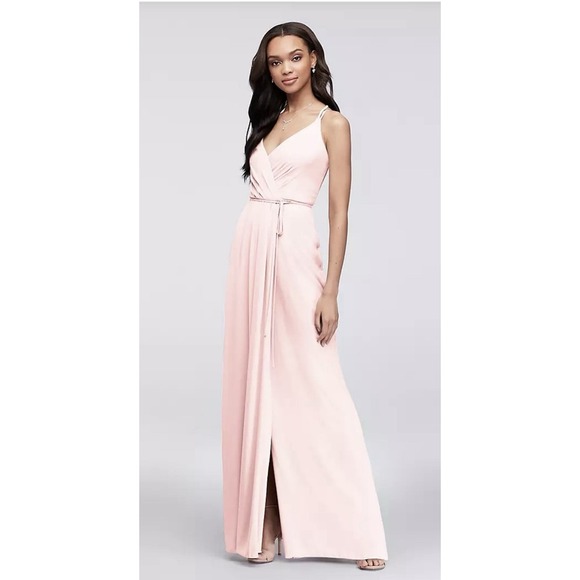 David's Bridal Double Strap Georgette Chiffon Wrap Maxi Dress Size 2 Petal - Picture 1 of 10